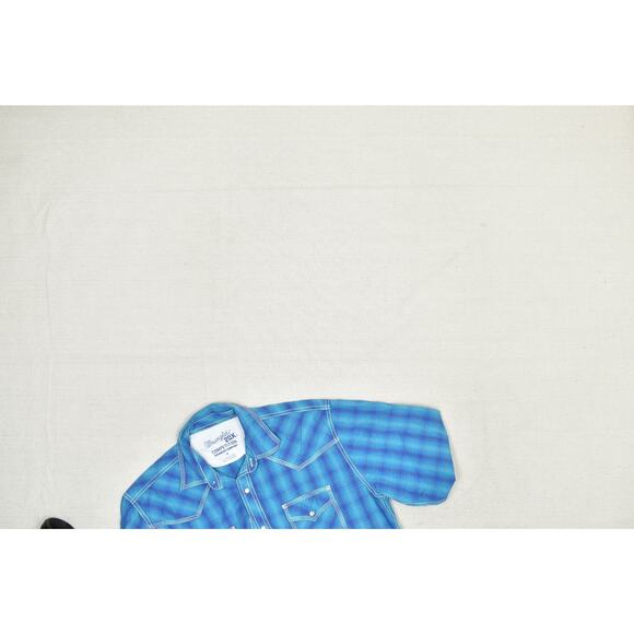 Wrangler 20X Men's Blue Plaid Western Snap Shirt Regular Size M Pearl Snap - Picture 2 of 8